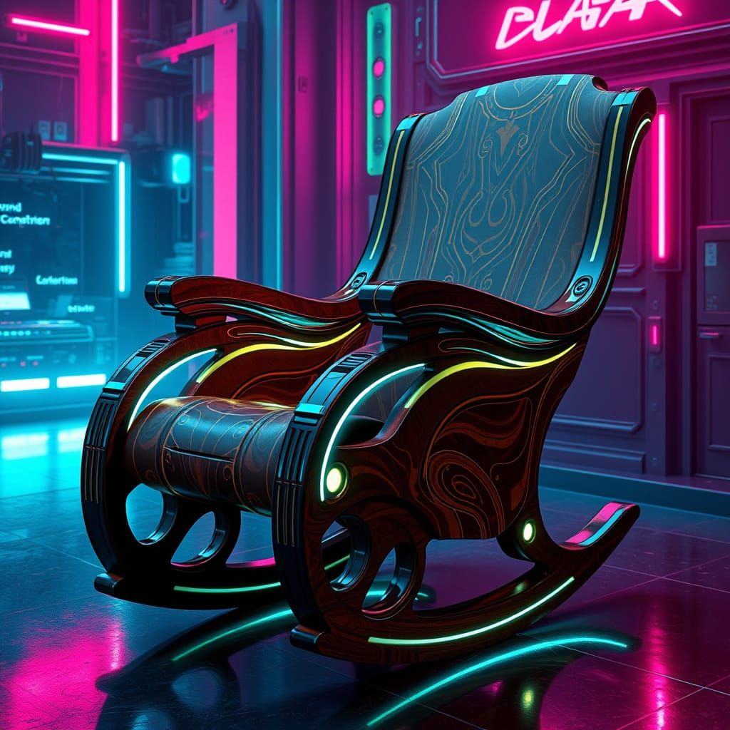 Cyberpunk Rocking Chair with Neon Glow