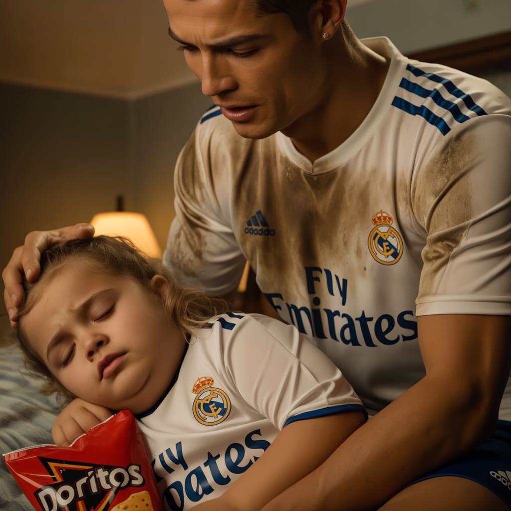 Heartbroken Soccer Star with Daughter: Emotional Scene