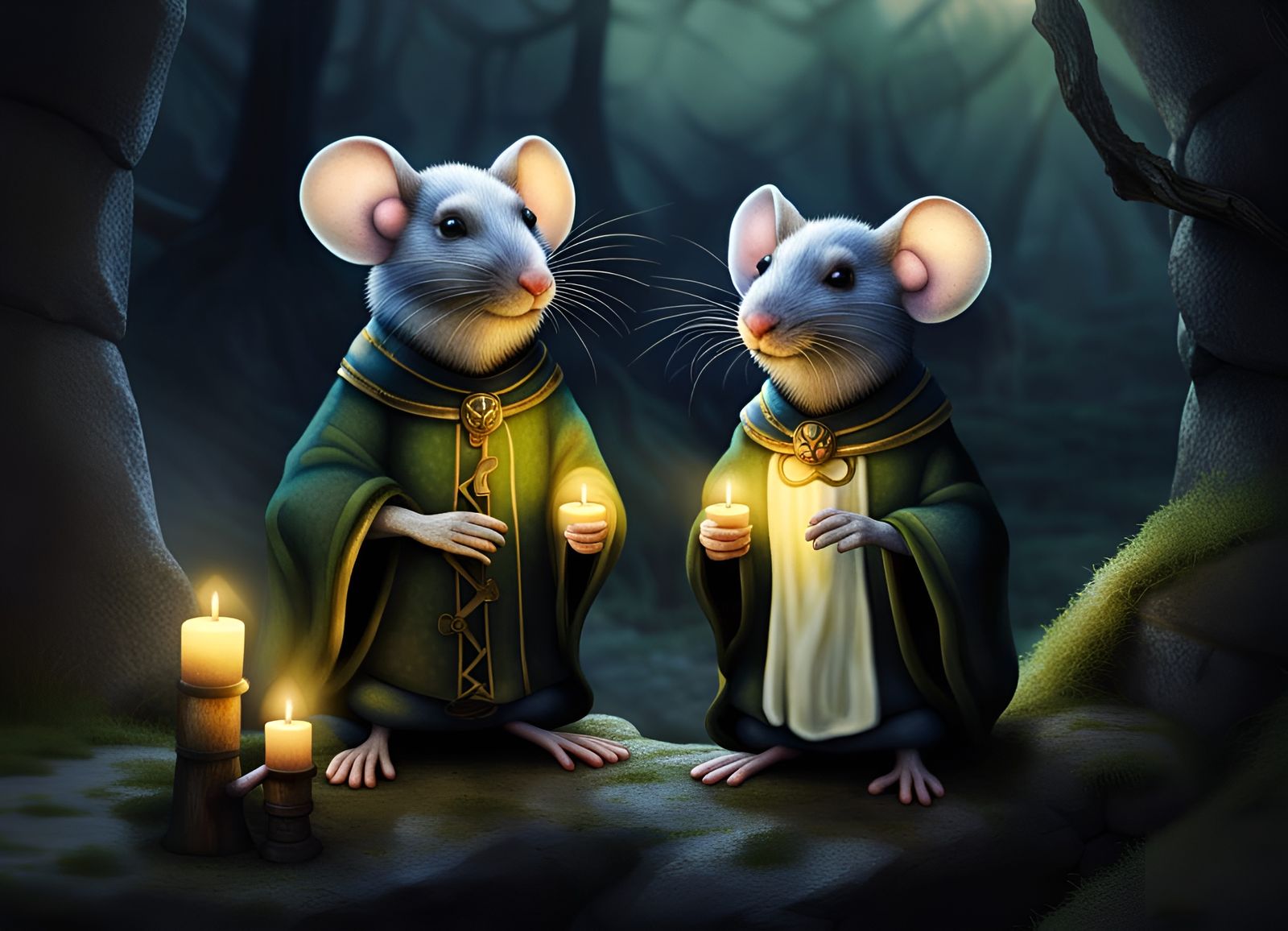 Mysterious Forest Ceremony with Anthropomorphic Mice