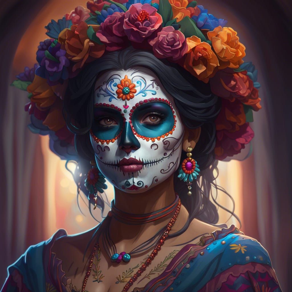 Day of the Dead Woman Portrait in Artstation Style