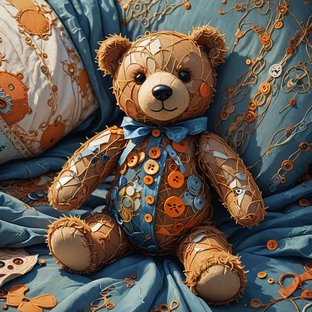 Abandoned Teddy Bear in Bed: Whimsical Digital Art
