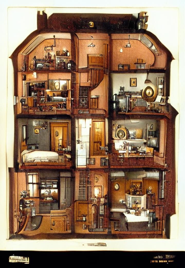 Steampunk Apartment Building Cutaway: Detailed Interior