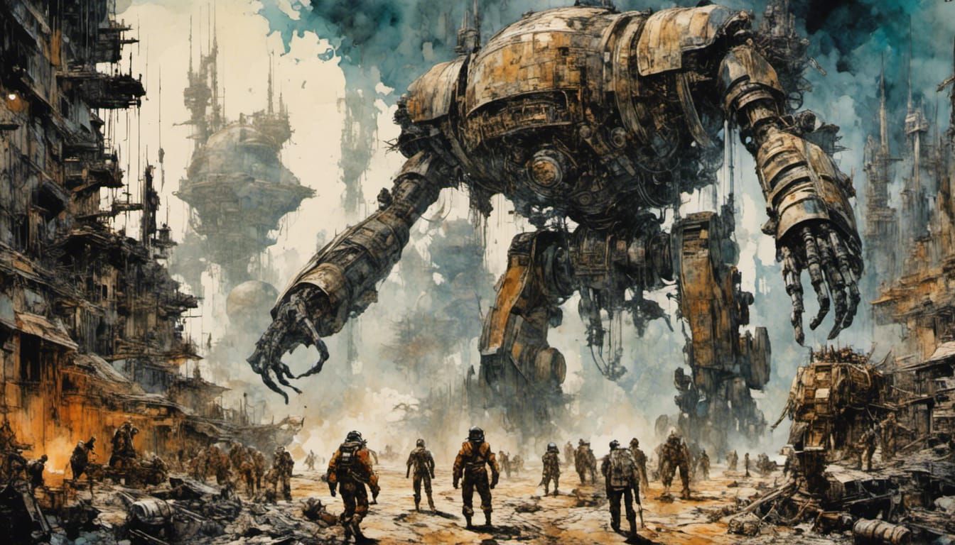Robot Monsters Battle on Alien Planet in Biopunk Style