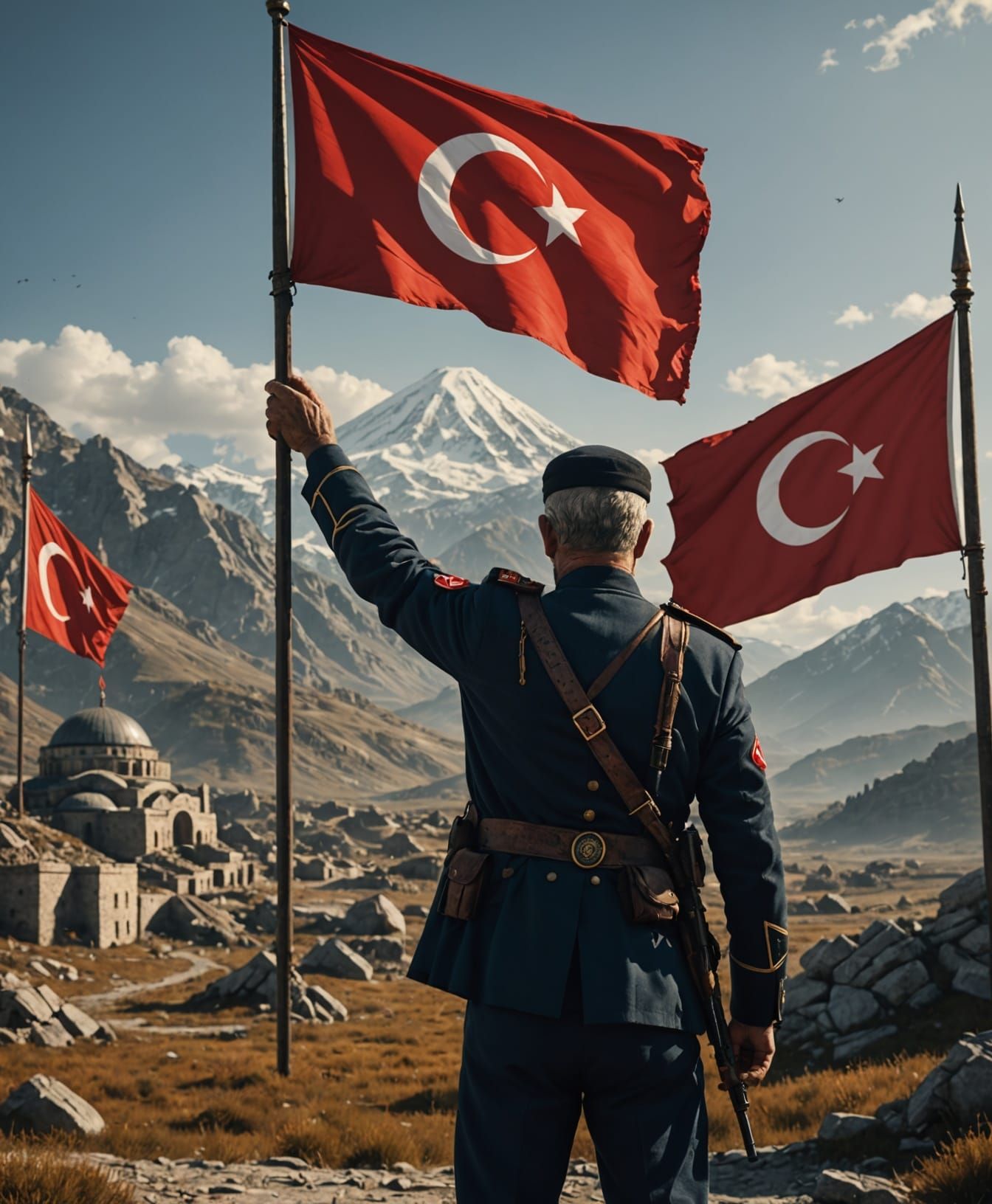 Turkish Veteran Salutes Flag in Dramatic Matte Painting