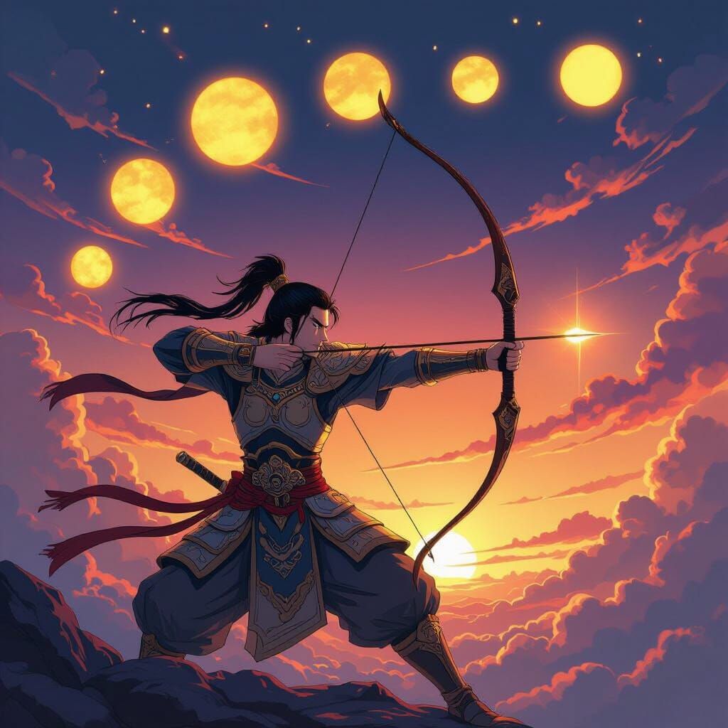 Ancient Chinese Warrior Defeats Suns in Anime Style