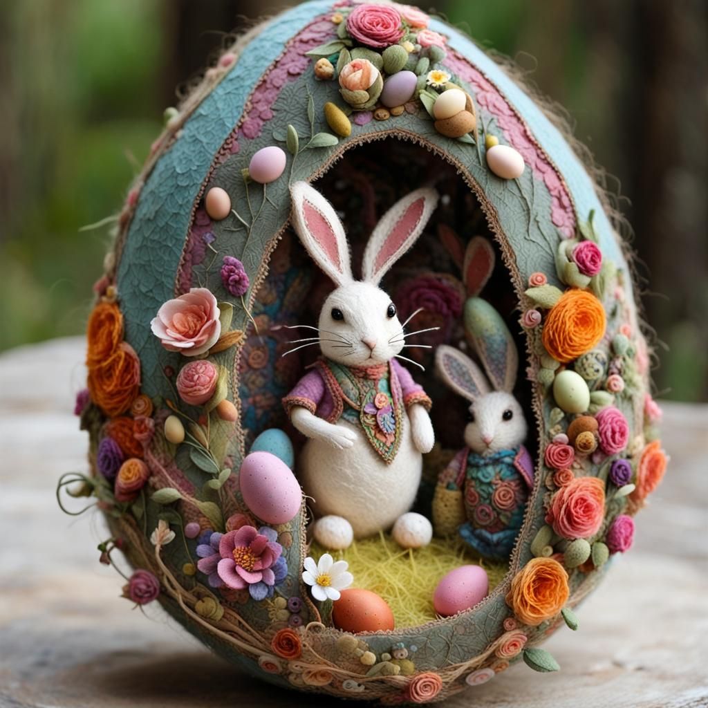 Intricate Mixed-Media Easter Egg Sculpture