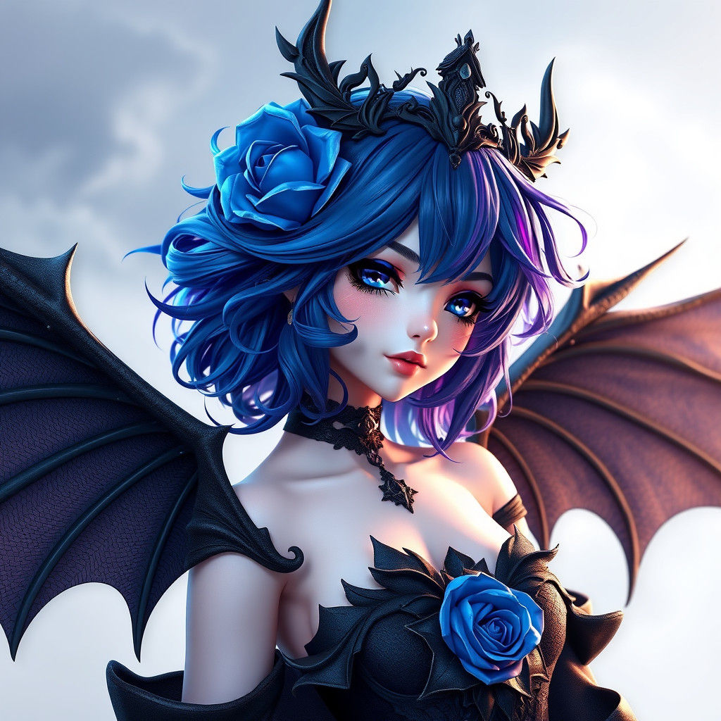 Rose Queen with Dragon Wings in Anime Style