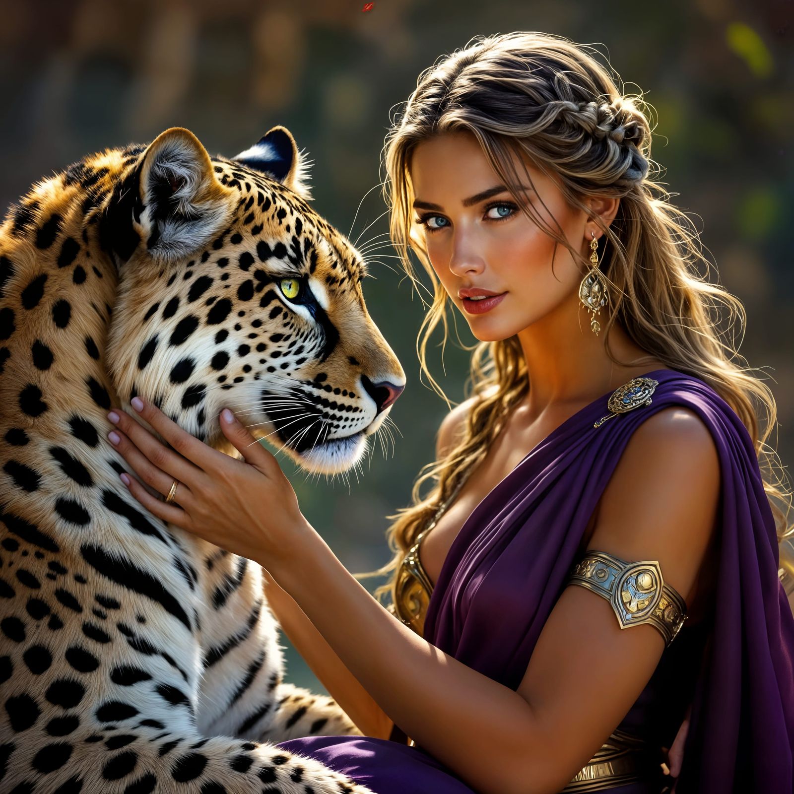 Majestic Serpopard in Gentle Greek Warrior's Embrace