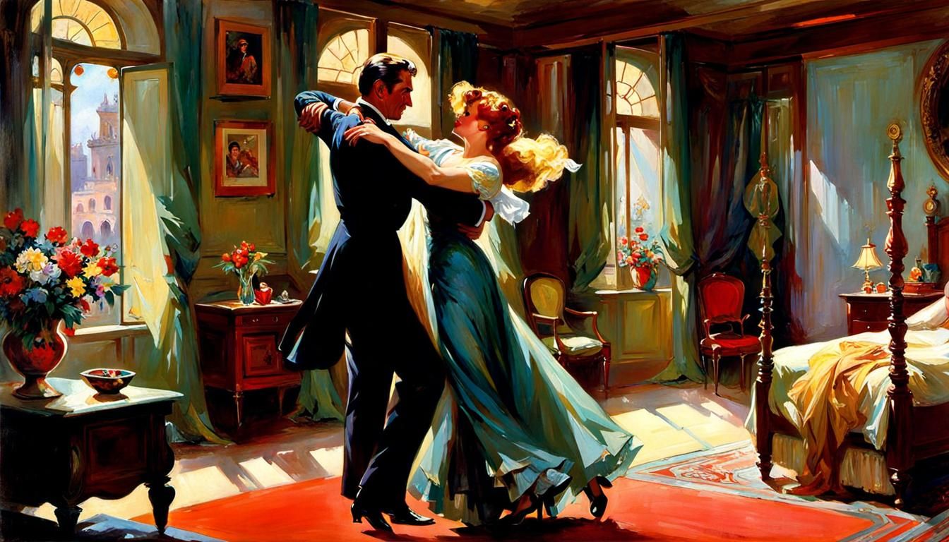 Romantic Dance: A Vintage Art Interpretation