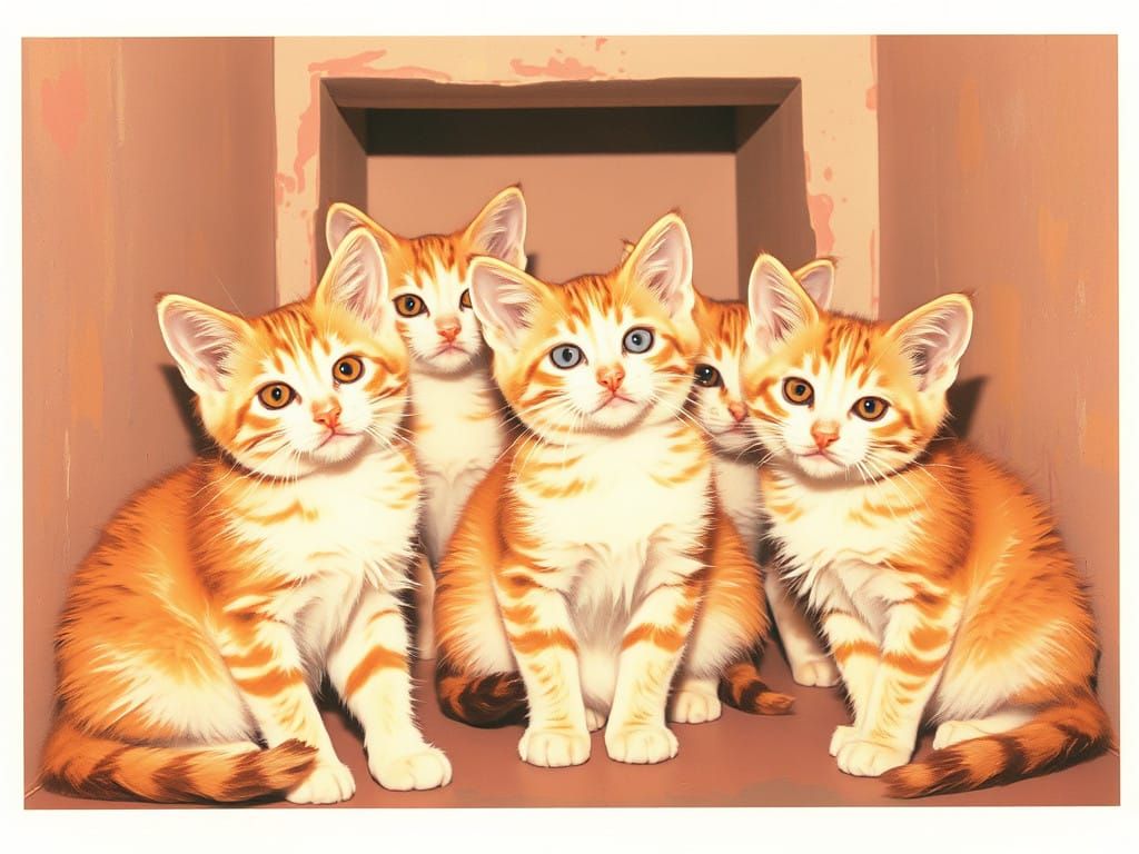 Whimsical Hyperrealistic Kitten Portrait in Warm Bronze Tone...