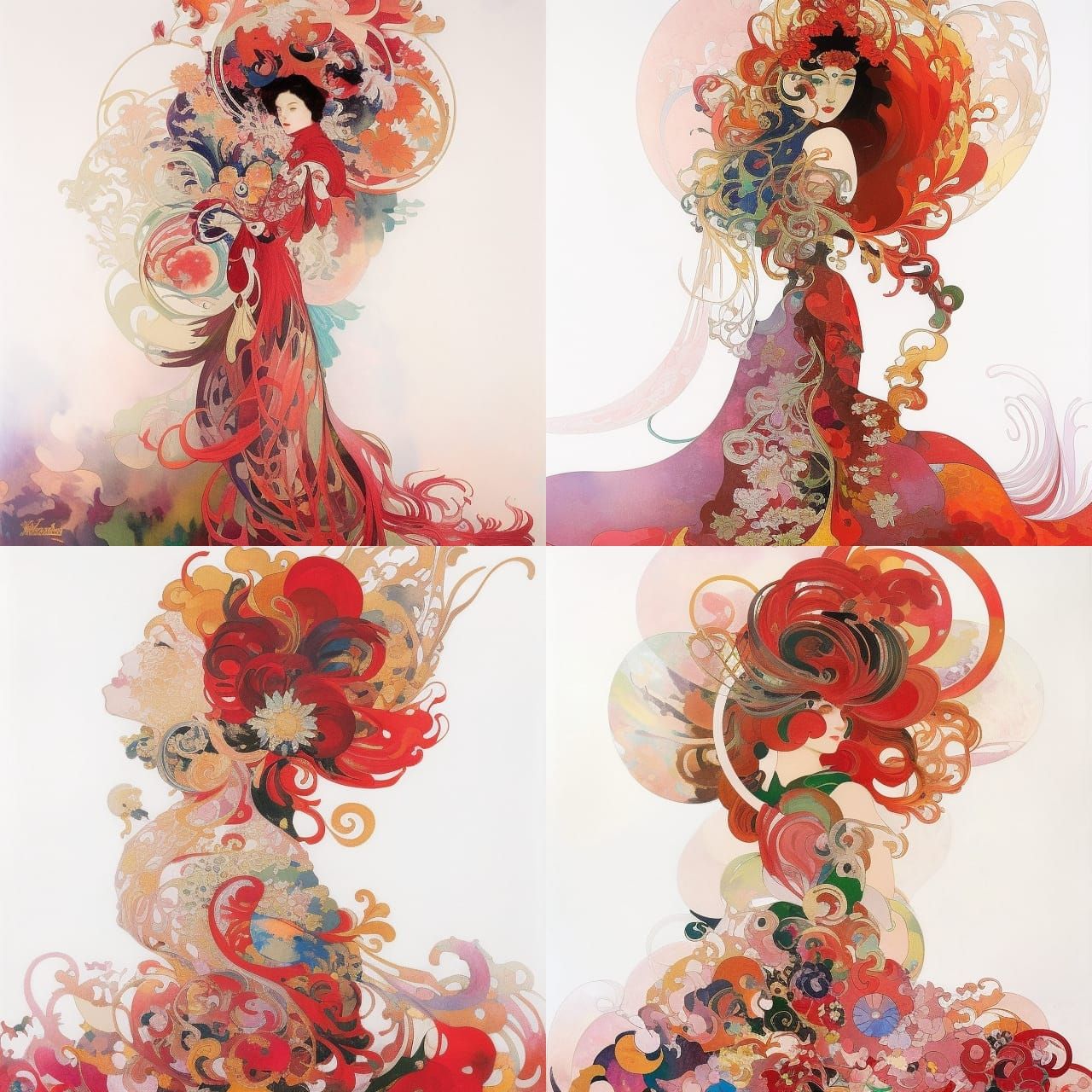 Lady in Red: A Symbolist Mixed Media Painting