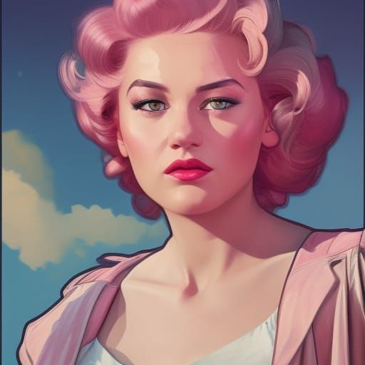 Pink Cadillac in 1950s City, Detailed Digital Art