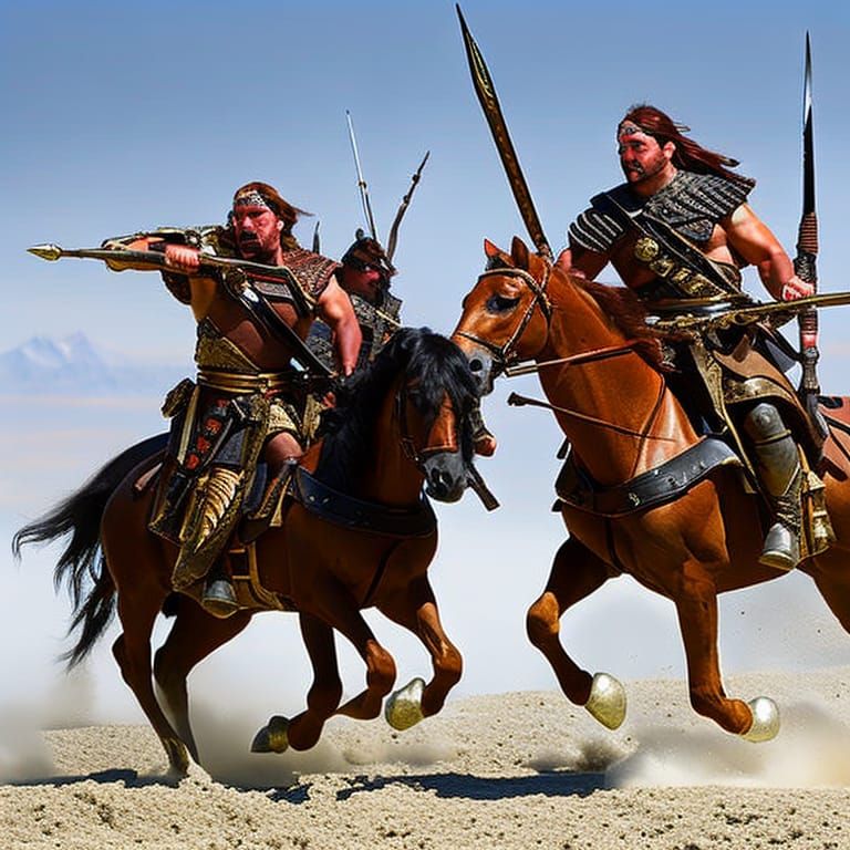 Barbarian Warriors on Battle Horses