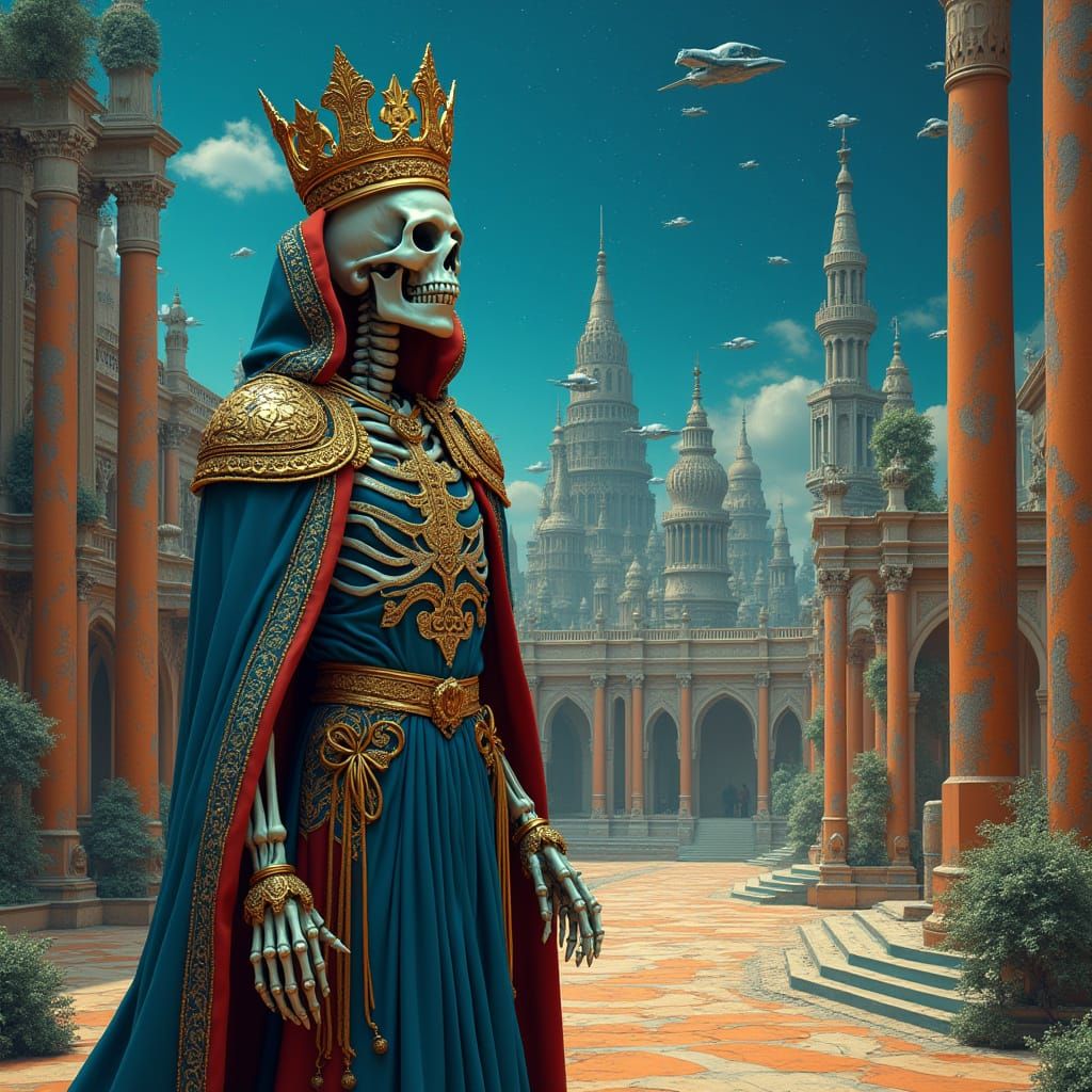 Regal Skeleton in Futuristic Palace Diorama