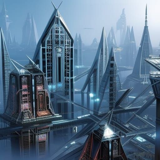 Cyberpunk Pyramid Arcology in Megacity