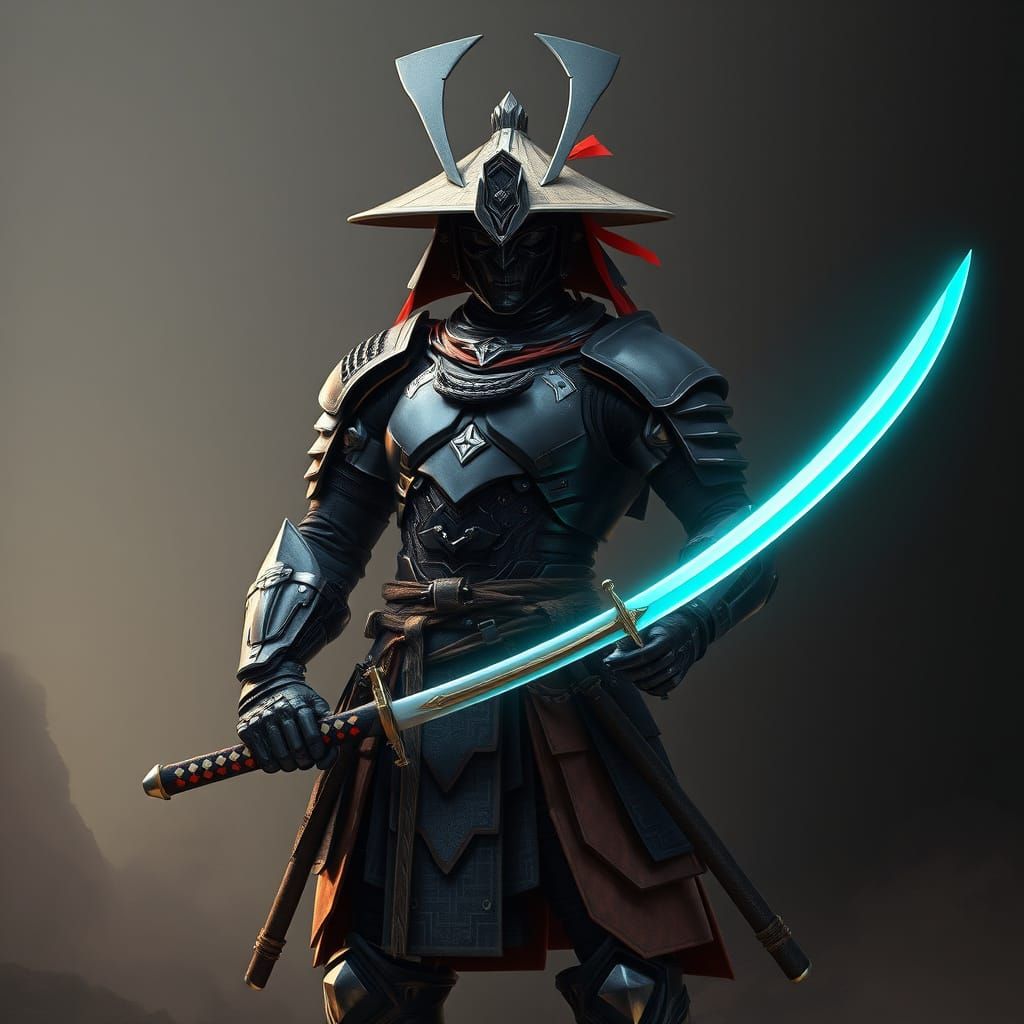 Cyberpunk Samurai Warrior in Dark Armor