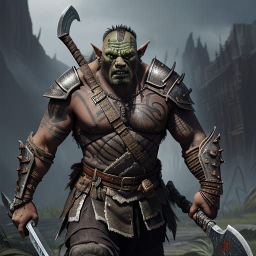 Epic Orc Warrior Leader Returns from Battle in Sci-Fi Univer...