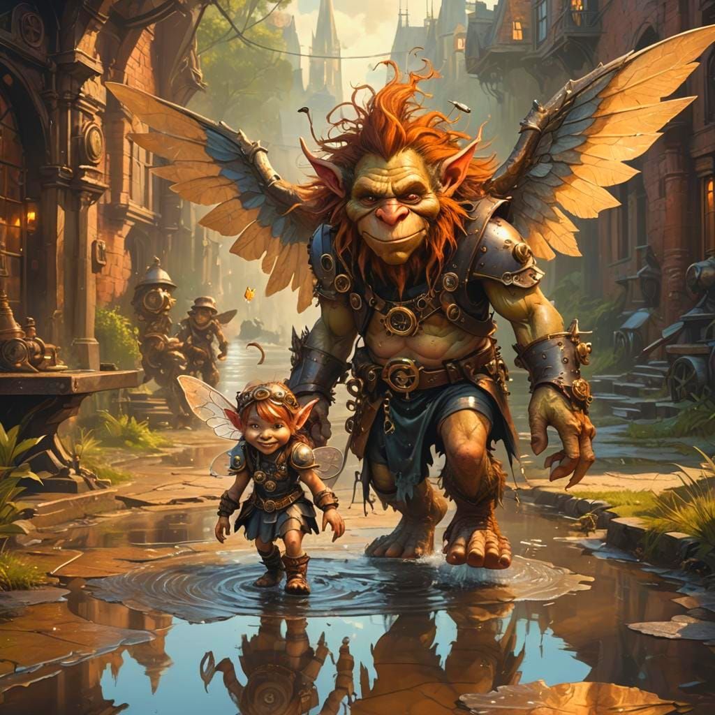 Steampunk Troll and Fairy Friendship Scene