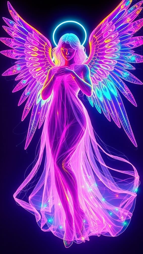 Radiant Angel in Neon Rainbow Hues
