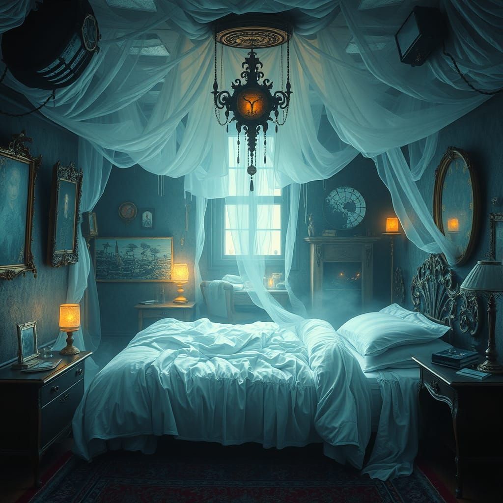 Ethereal Ghostpunk Bedroom in Acrylic Style