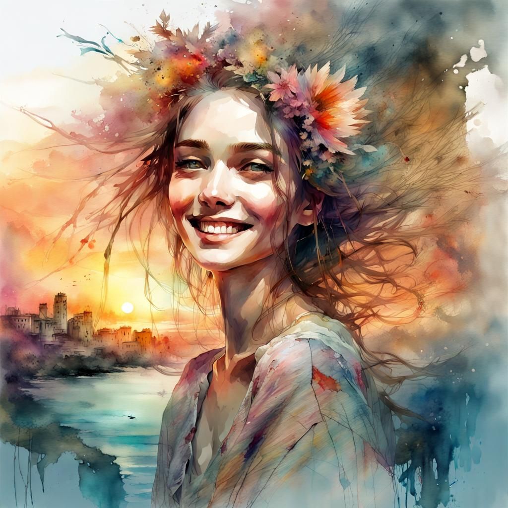 Smiling Saroumane in Digital Watercolor Fantasyscape