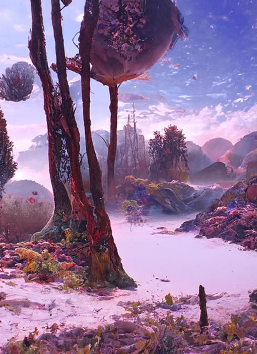 Alien Moonrise over Forest: Sci-Fi Fantasy Concept Art