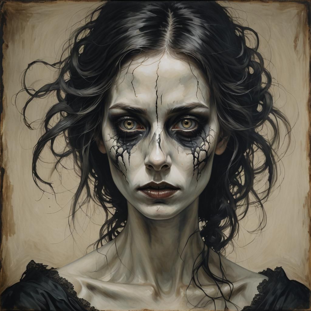 Ethereal Portrait: Haunting Woman with Empty Eyes