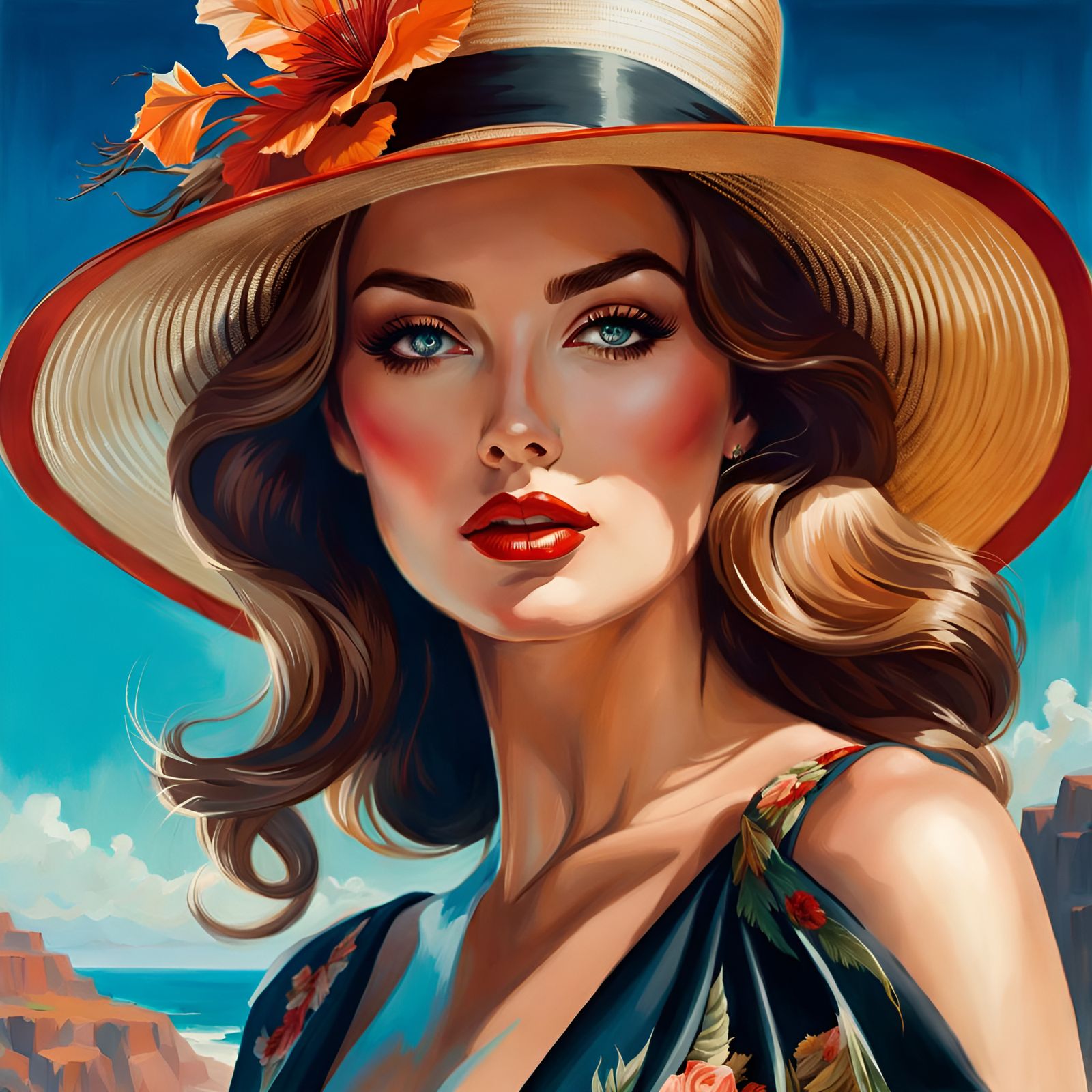 Elegant Woman in Hat, Golden Age Illustration Style