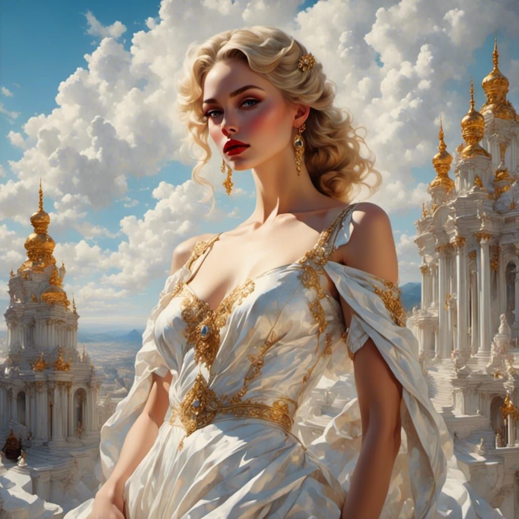 Ethereal Princess Face in the Sky Over Castle