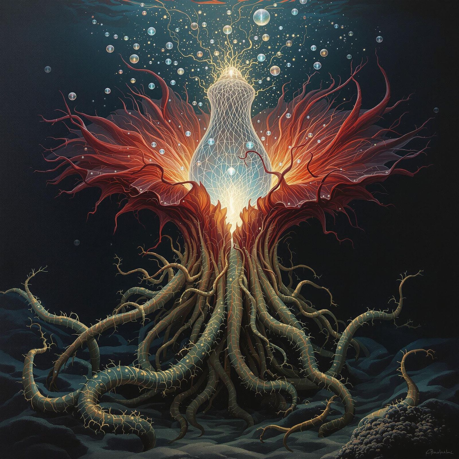 Hyper-Detailed Underwater World with Red Rafflesia in Primor...