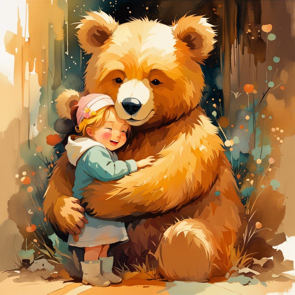 Cosy Toddler and Teddy Bear Hug