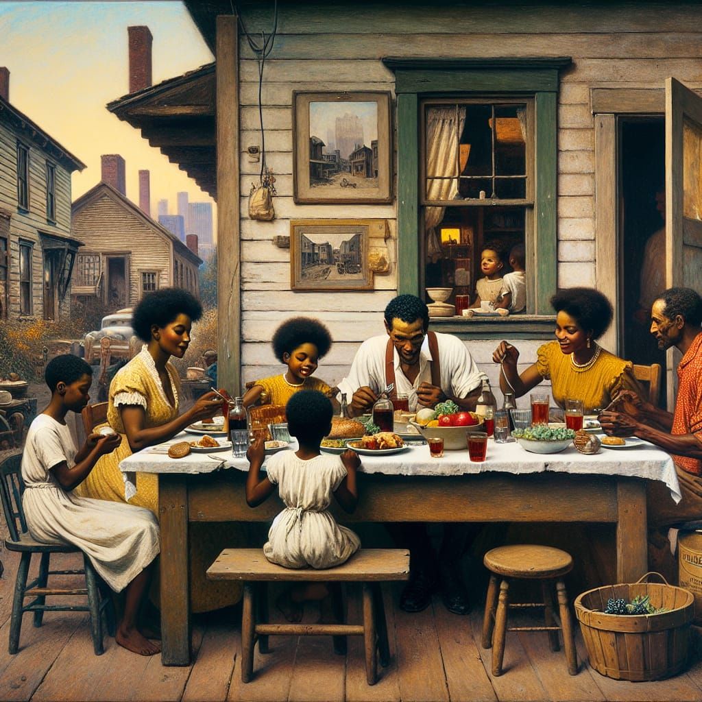 Family Dinner in American Realist Style