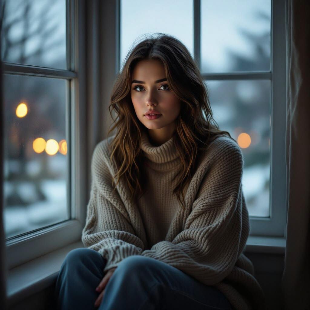 Melancholic Woman in Dim Lighting: Poignant Portrait