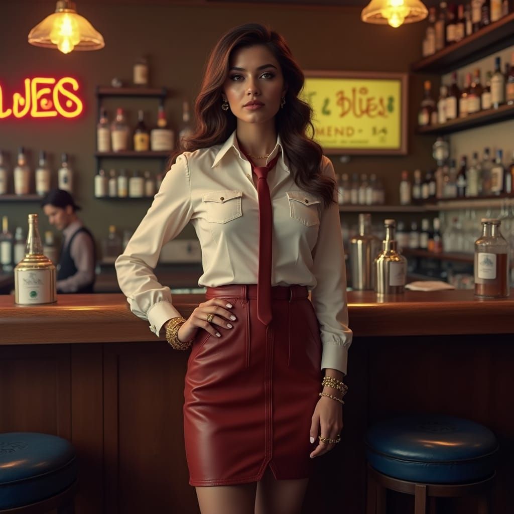 Hyper Realistic Photo Of Woman In Business Attire At Jazz Ba...