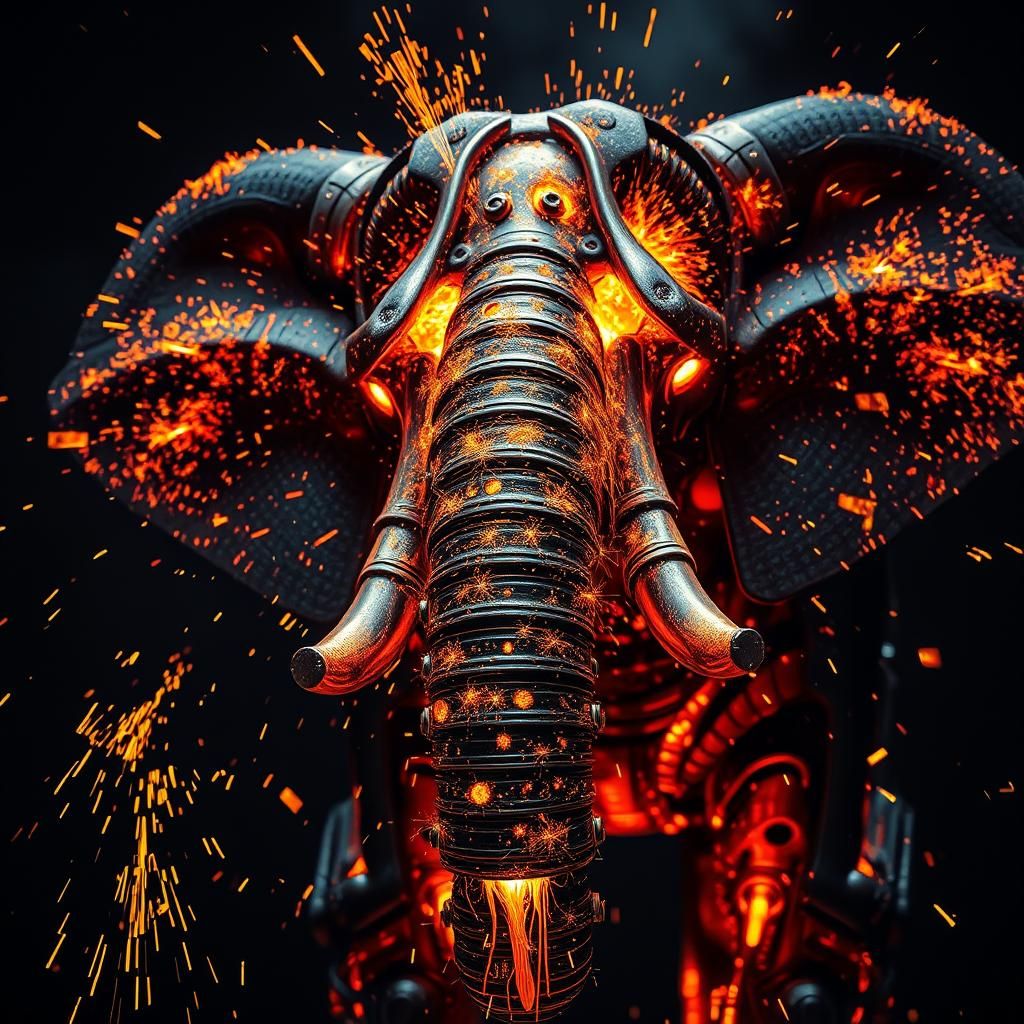 Dramatic Molten Metal Cyborg Elephant