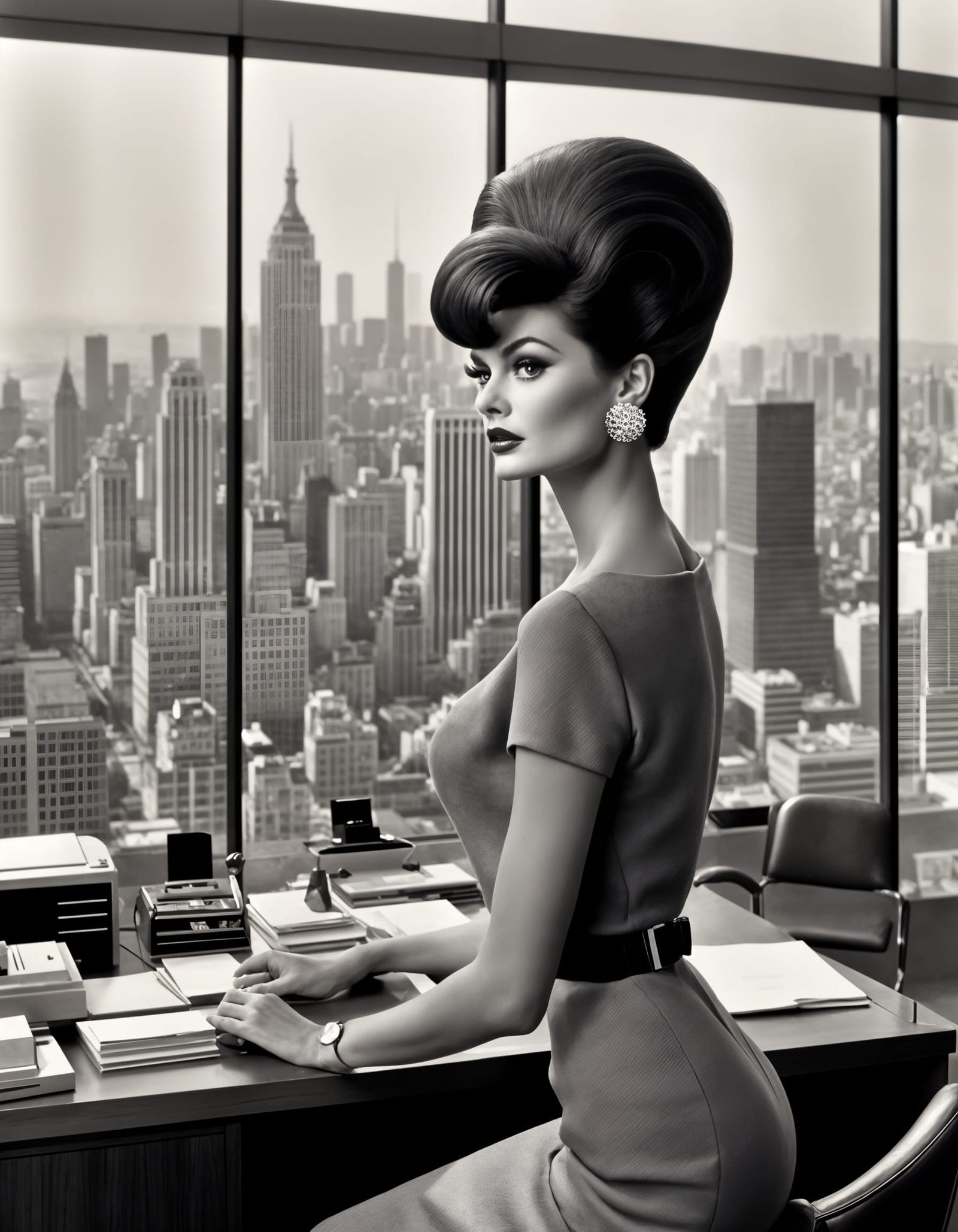 1960s Office Secretary Linda Evangelista with Bouffant