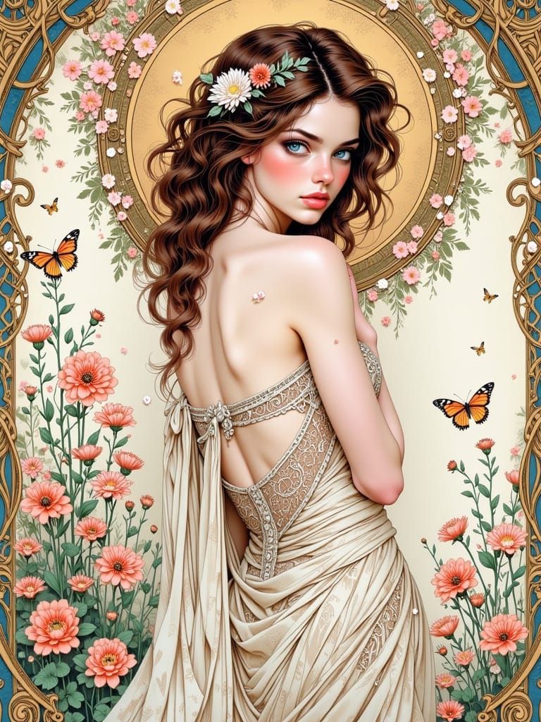 Art Nouveau Lady in Glass Filaments