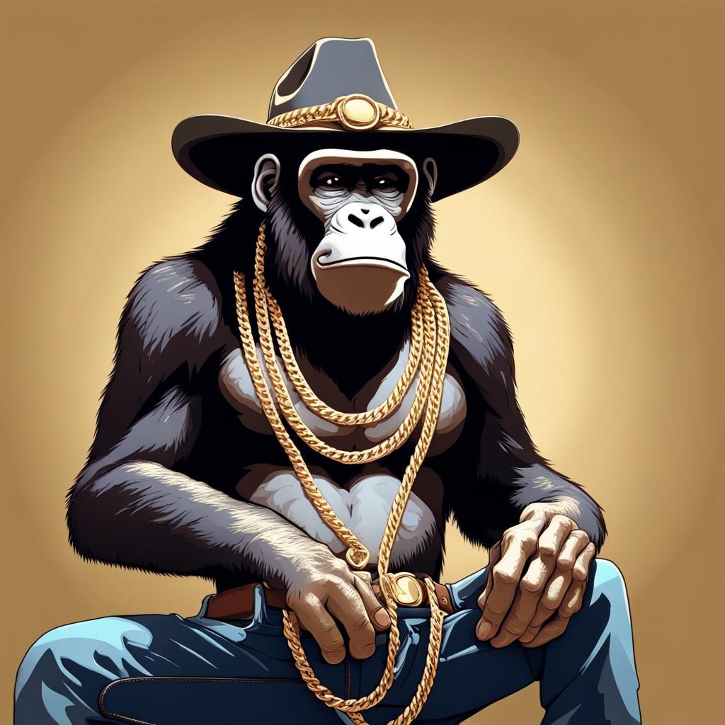 Bored Ape with Gold Chain in NFT Style
