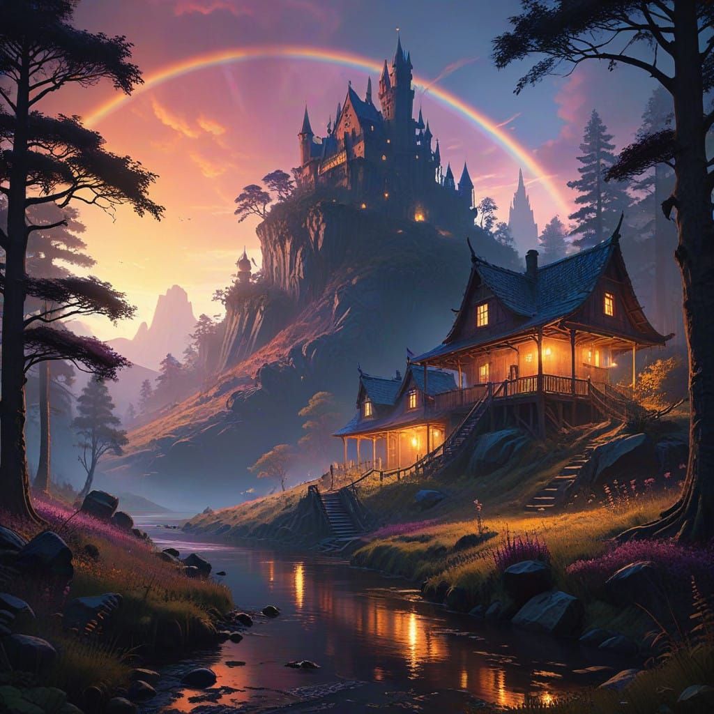 Dramatic Fantasy Realm in Vibrant Watercolor Style