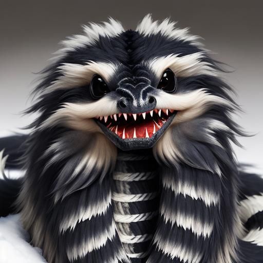 Fluffy Fur-Covered Snake with Striped Pattern