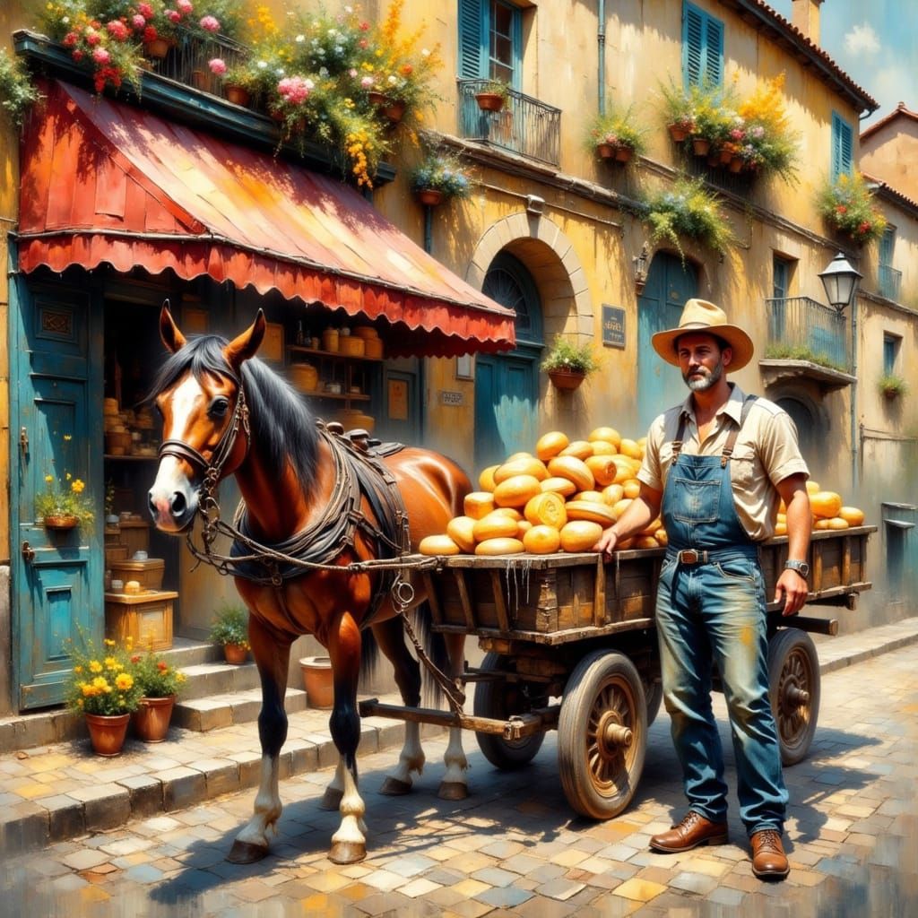 Parisian Cheese Delivery in Impressionistic Style