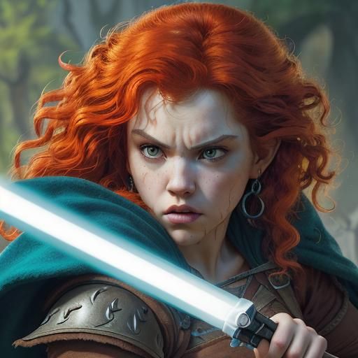 Hyperrealistic Merida from Brave with Lightsaber