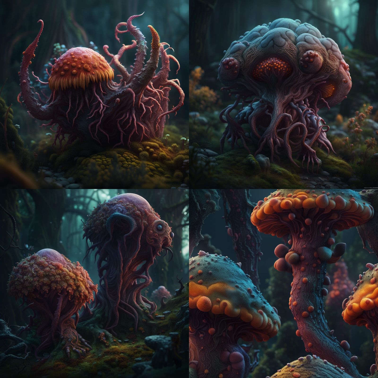 Fantastical Amorphous Fungal Creature in Detailed Digital Pa...