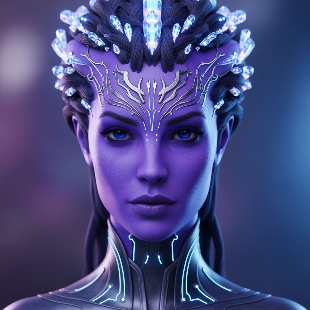 Violet-Skinned Female Humanoid Alien Portrait