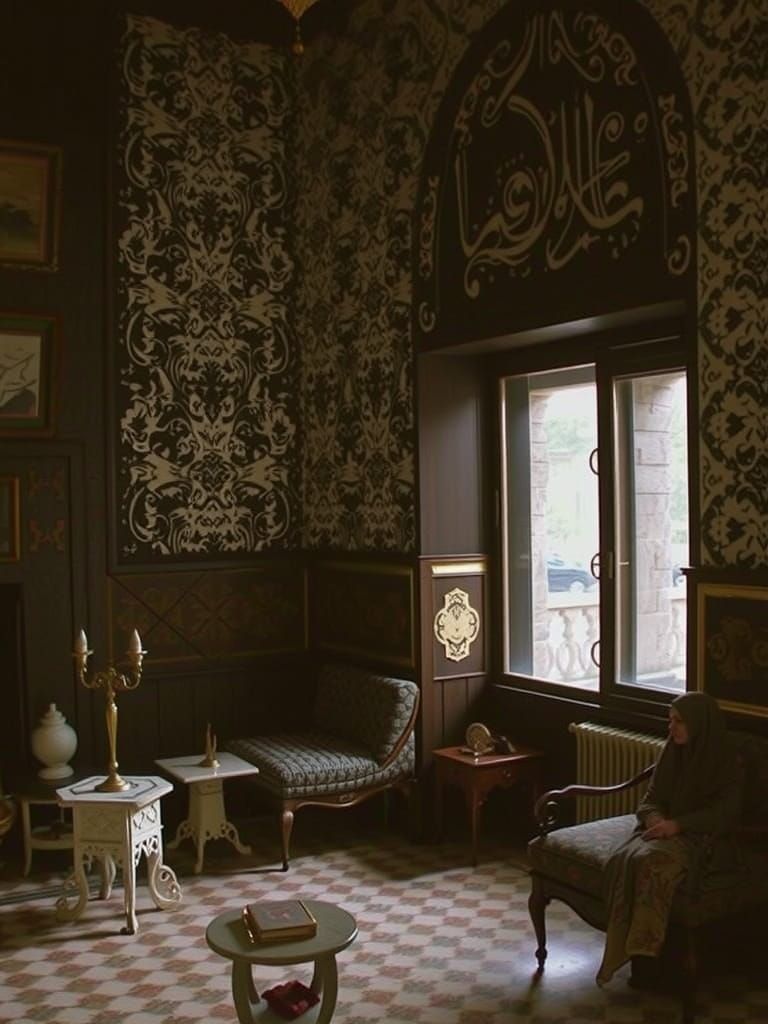 Elegant Arabesque-Inspired Woman in Lavish Ornate Setting