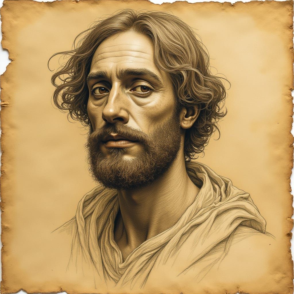 Renaissance-Inspired Portrait on Ancient Parchment