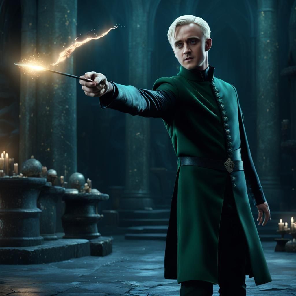 Draco Malfoy Casting a Spell: Fantasy Art