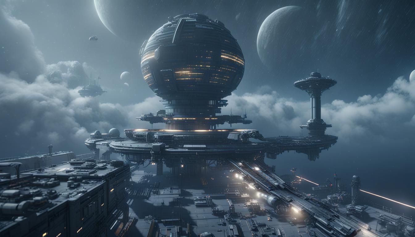 Space Station in Cloudy Weather: 3D Game Cinematic