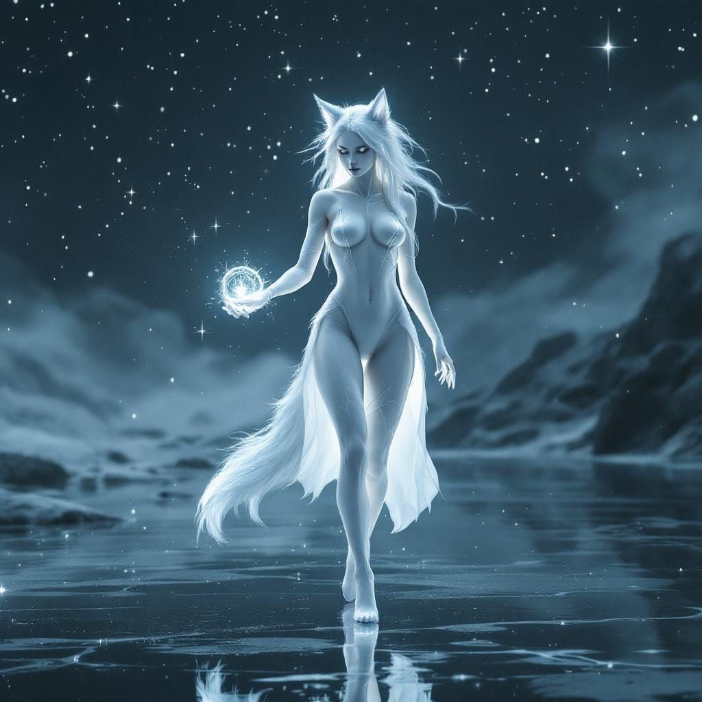 Wolf-Woman Casting Magic in Digital Art Style