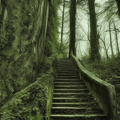 Derelict Gothic Staircase in Spooky Forest
